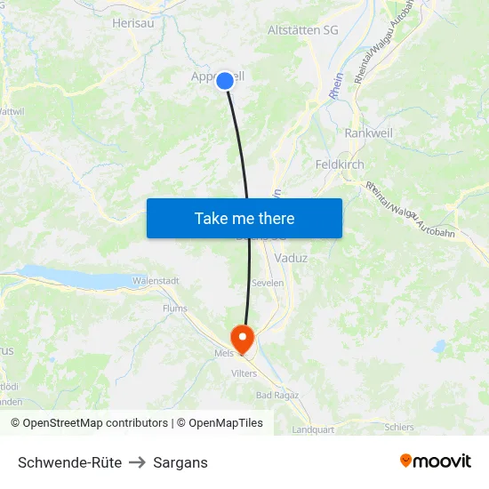 Schwende-Rüte to Sargans map