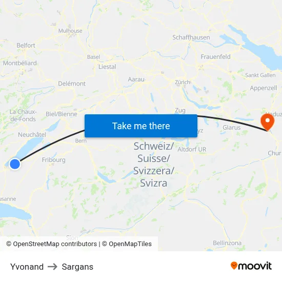 Yvonand to Sargans map