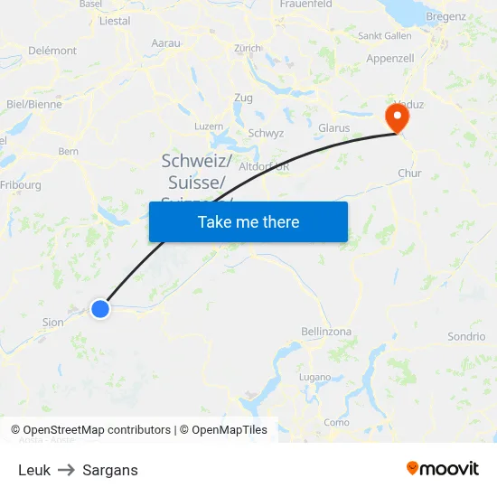 Leuk to Sargans map