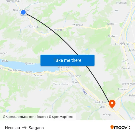 Nesslau to Sargans map
