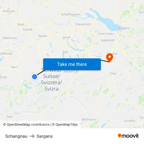 Schangnau to Sargans map