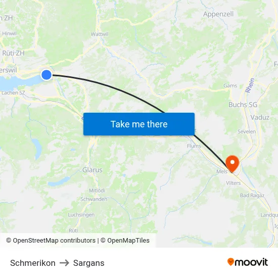 Schmerikon to Sargans map