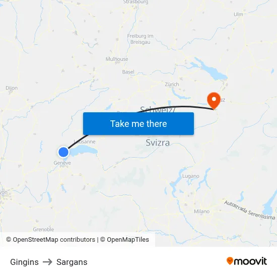 Gingins to Sargans map