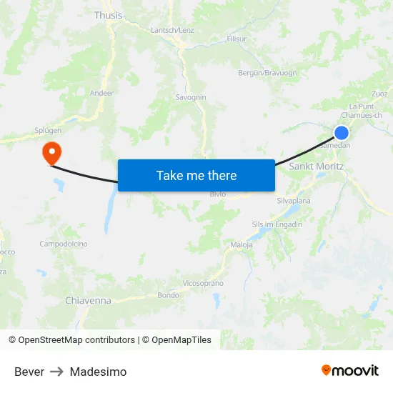 Bever to Madesimo map