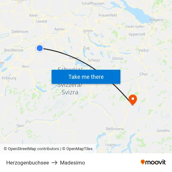 Herzogenbuchsee to Madesimo map