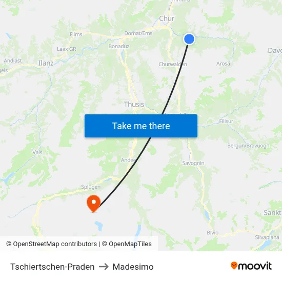 Tschiertschen-Praden to Madesimo map