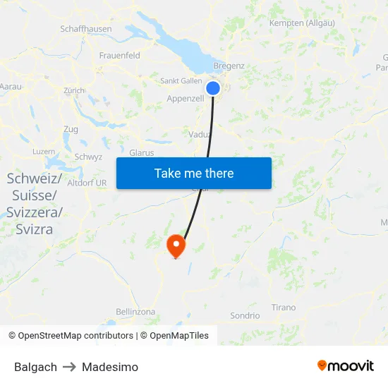 Balgach to Madesimo map