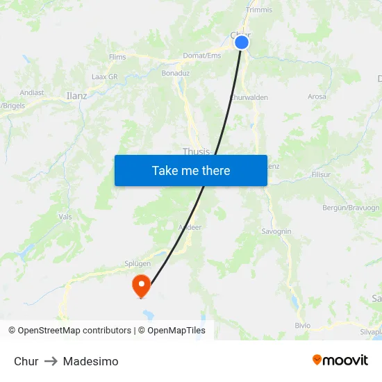Chur to Madesimo map