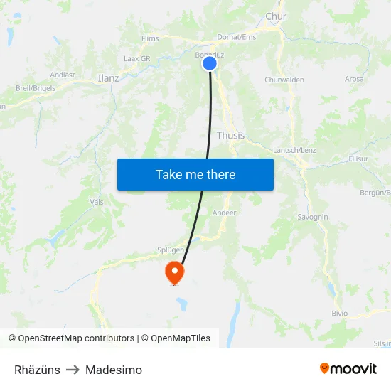 Rhäzüns to Madesimo map