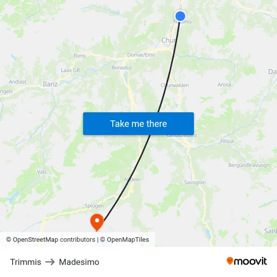 Trimmis to Madesimo map