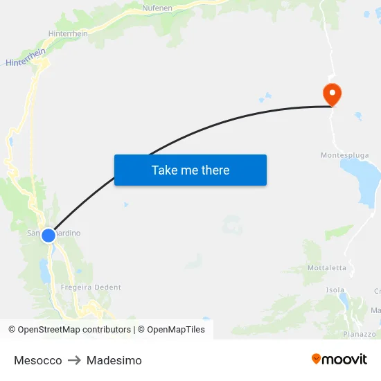 Mesocco to Madesimo map