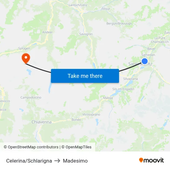 Celerina/Schlarigna to Madesimo map