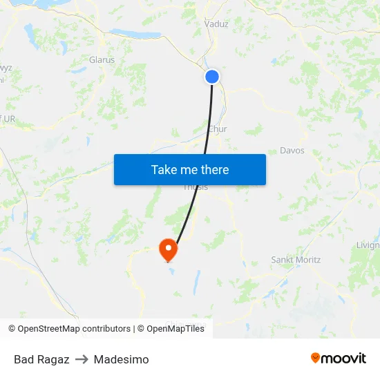 Bad Ragaz to Madesimo map