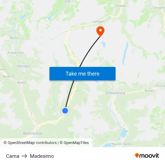 Cama to Madesimo map