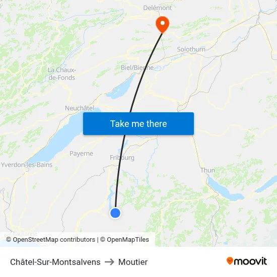 Châtel-Sur-Montsalvens to Moutier map