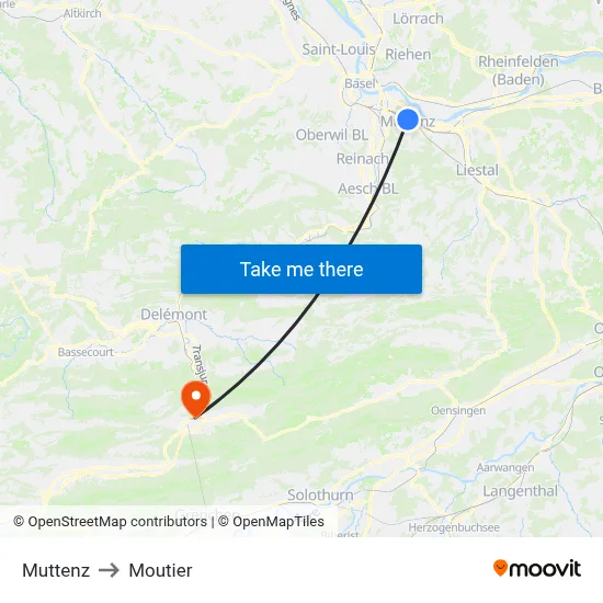 Muttenz to Moutier map
