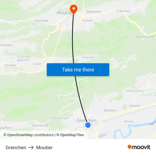 Grenchen to Moutier map