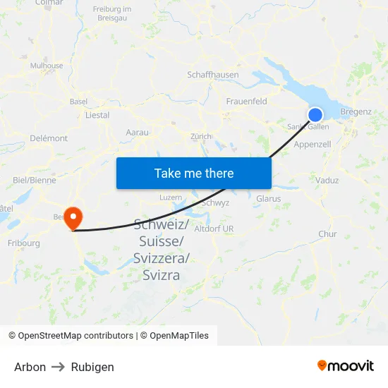 Arbon to Rubigen map