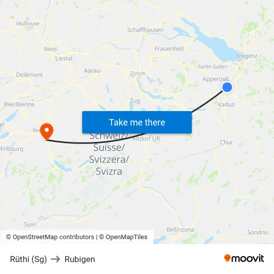 Rüthi (Sg) to Rubigen map