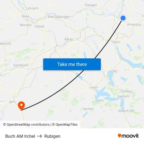 Buch AM Irchel to Rubigen map