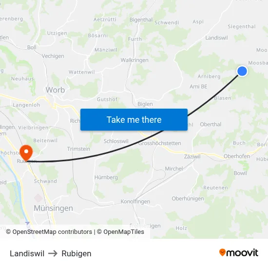 Landiswil to Rubigen map