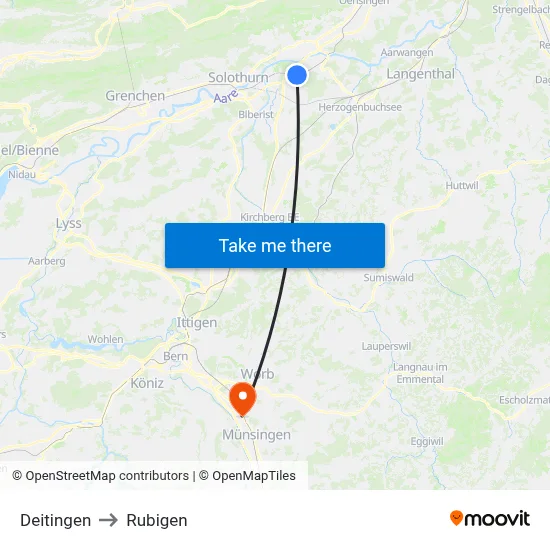 Deitingen to Rubigen map