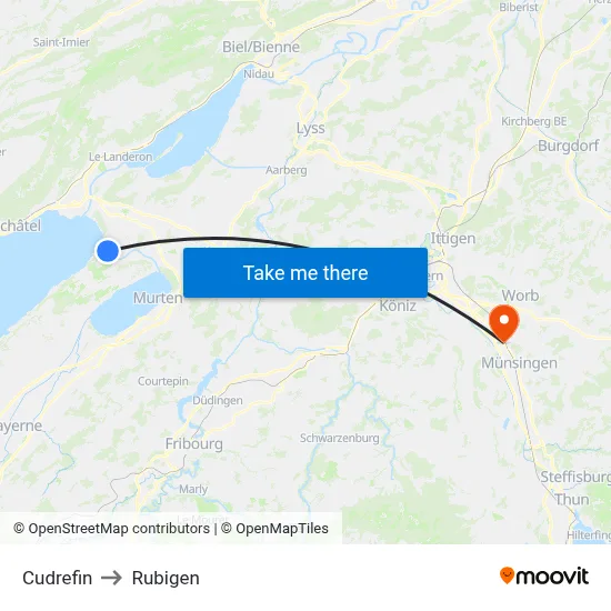 Cudrefin to Rubigen map
