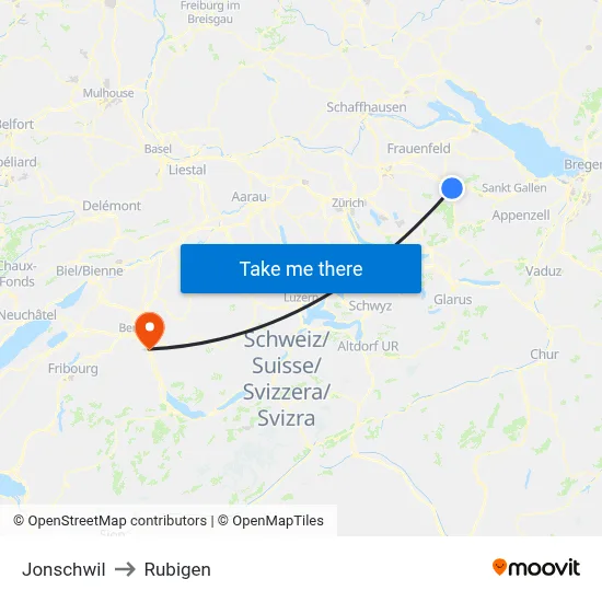 Jonschwil to Rubigen map