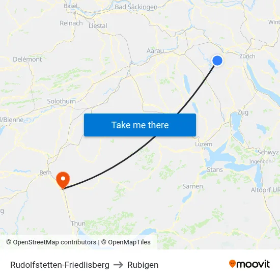 Rudolfstetten-Friedlisberg to Rubigen map