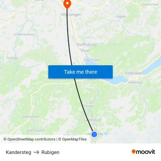 Kandersteg to Rubigen map