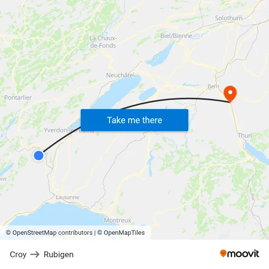 Croy to Rubigen map