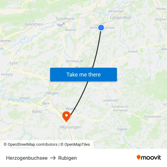 Herzogenbuchsee to Rubigen map