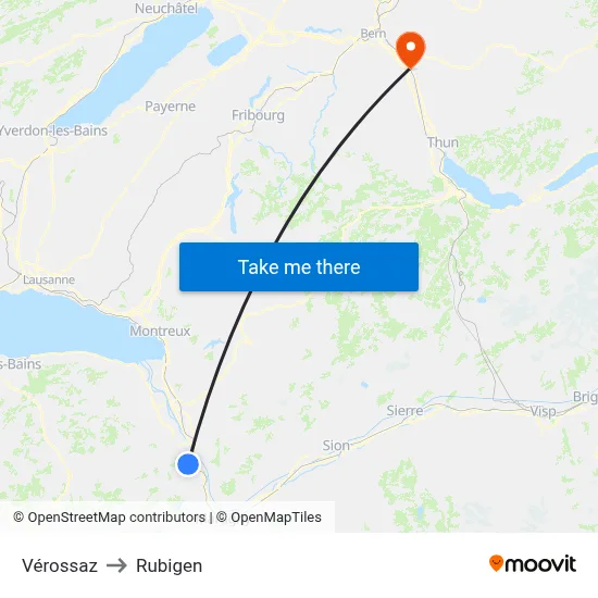 Vérossaz to Rubigen map
