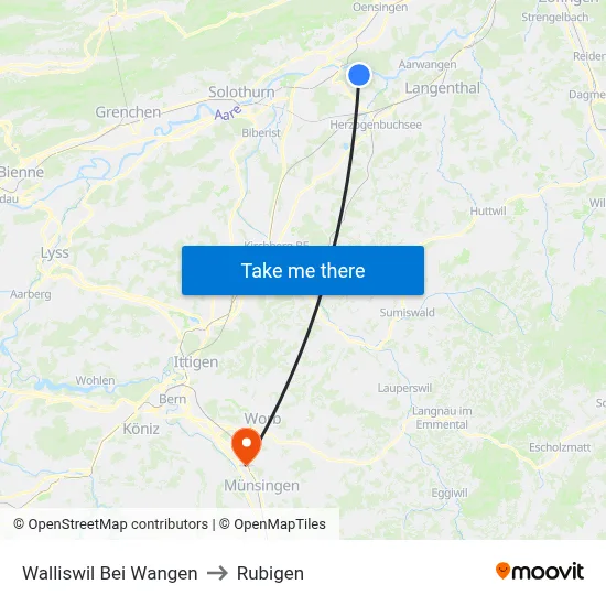 Walliswil Bei Wangen to Rubigen map