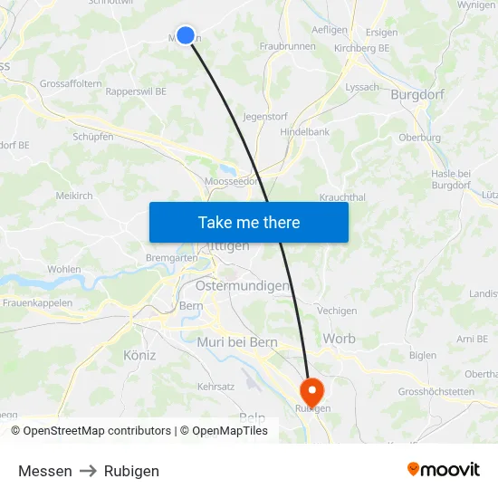 Messen to Rubigen map