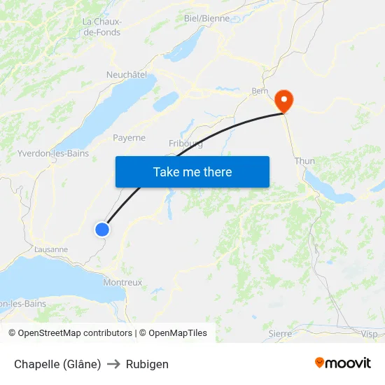 Chapelle (Glâne) to Rubigen map