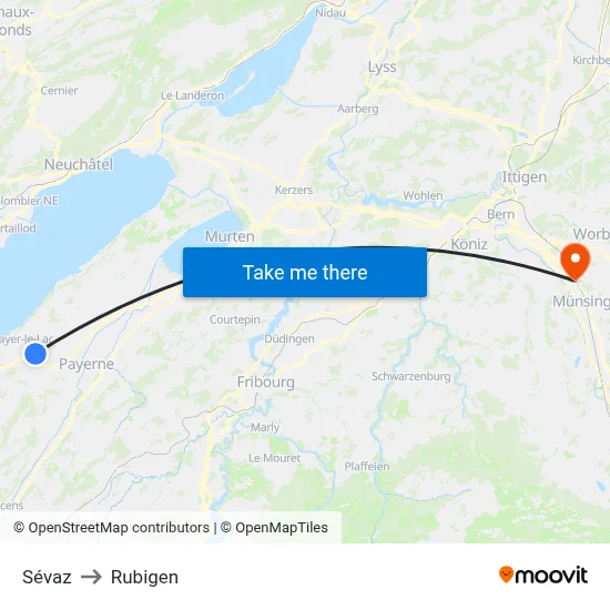 Sévaz to Rubigen map