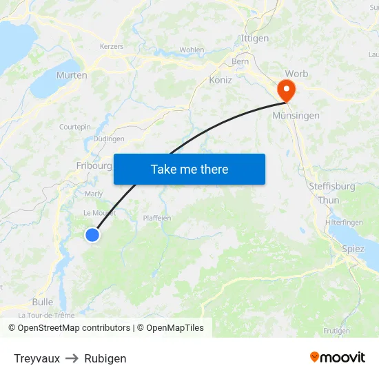 Treyvaux to Rubigen map