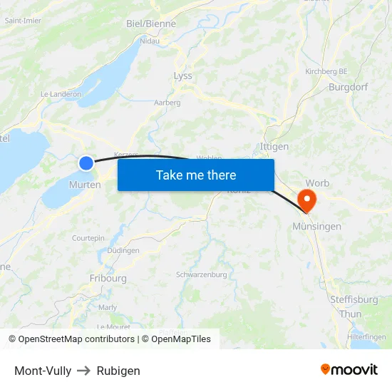 Mont-Vully to Rubigen map