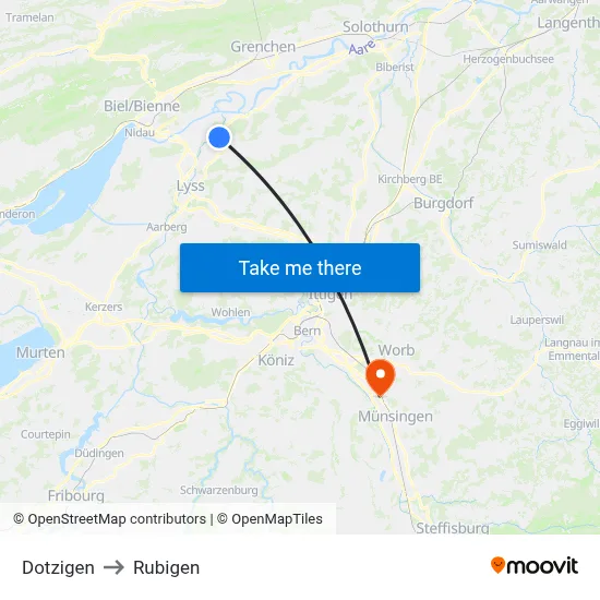 Dotzigen to Rubigen map