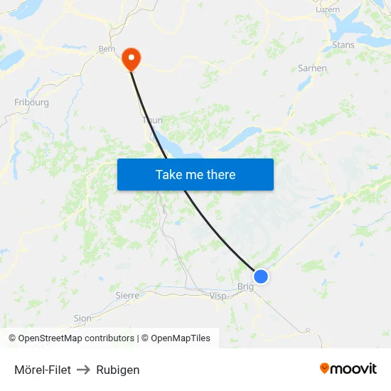 Mörel-Filet to Rubigen map