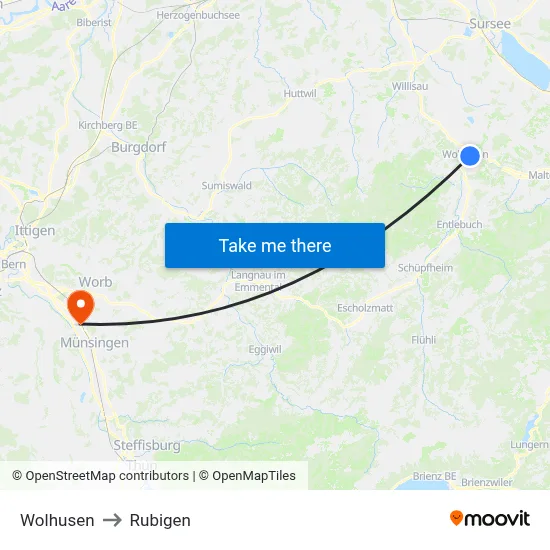 Wolhusen to Rubigen map