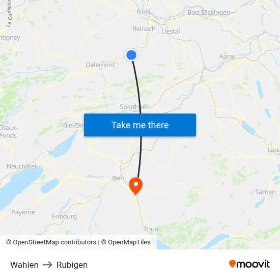 Wahlen to Rubigen map