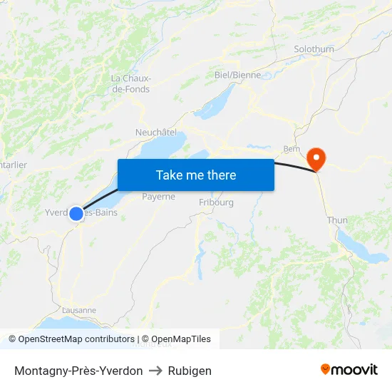 Montagny-Près-Yverdon to Rubigen map