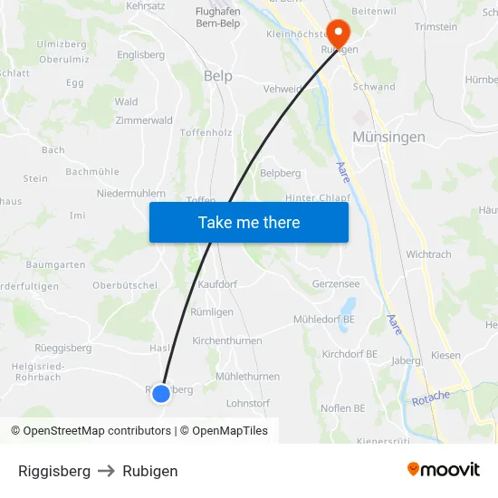 Riggisberg to Rubigen map