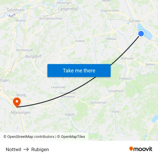 Nottwil to Rubigen map