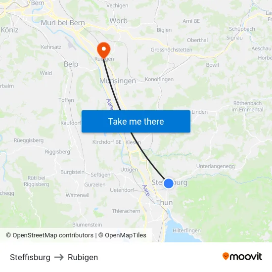 Steffisburg to Rubigen map