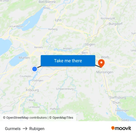 Gurmels to Rubigen map