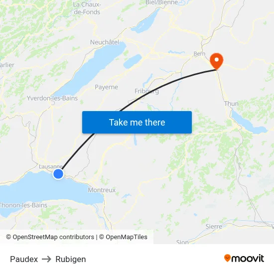 Paudex to Rubigen map