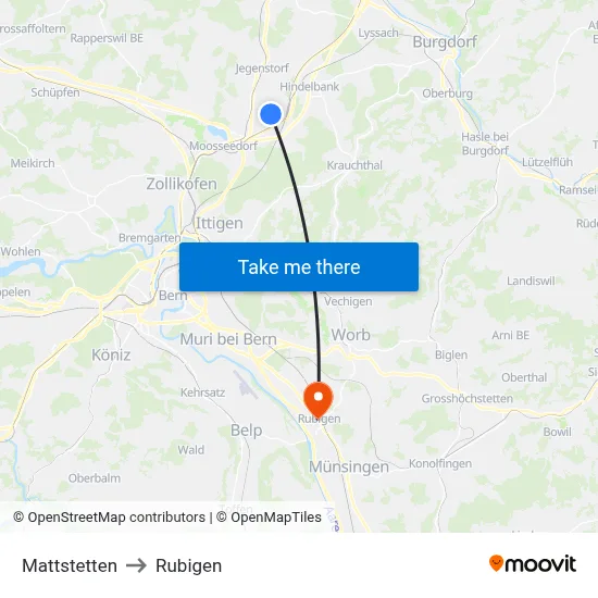 Mattstetten to Rubigen map